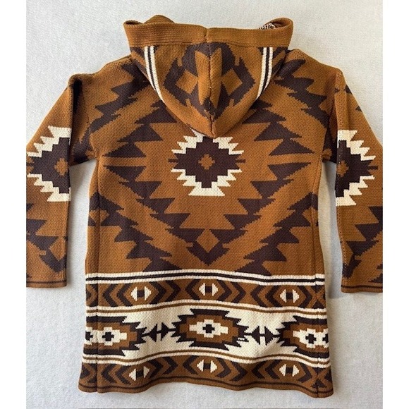 Southwestern Aztec Boho Hippie Festival Lucky Brand Hooded Cardigan Sweater LRG - Picture 6 of 11